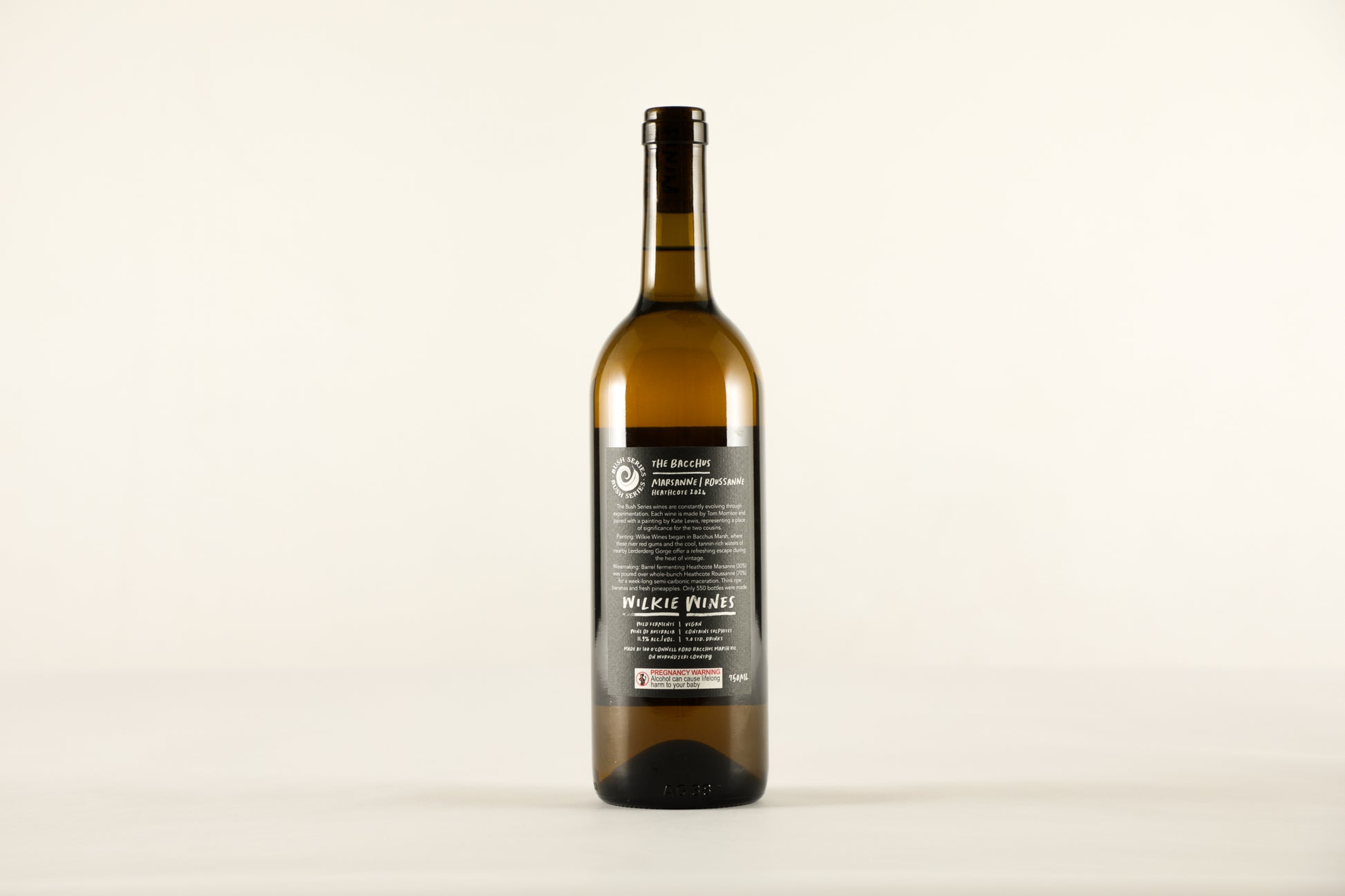 Wine bottle with label on a white background